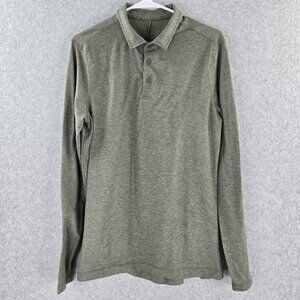 Lululemon Evolution Polo Shirt Mens Small Green Gray Heather Stretch Performance